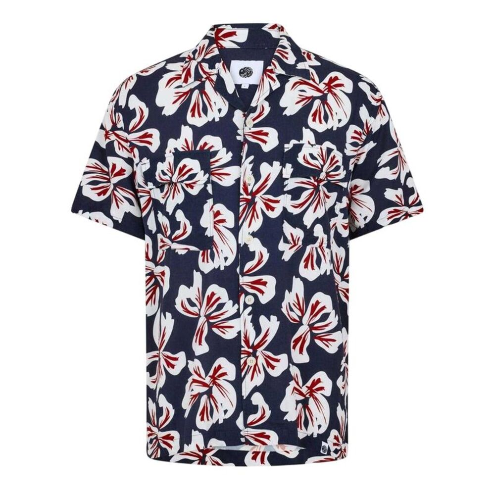 Pretty Green Mens Bauhaus Floral Regular Shirt / Navy